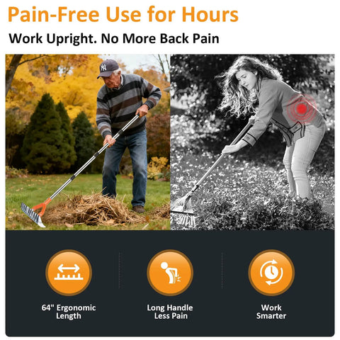 Image showing people using the Heavy Duty Thatch Rake with Adjustable Handle for yard cleanup, featuring ergonomic design for comfort.