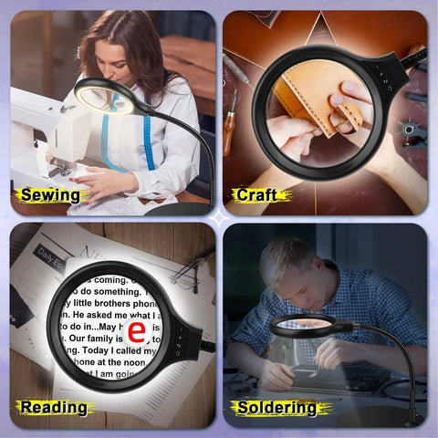 Desk Magnifying Lamp With 10X 20X Glasses Hands Free Stand Lighted Magnifier Three Color Modes For Crafts Reading Books Sewing