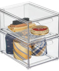 Stackable Storage Box With 2 Pull Out Drawers Clear Plastic Bin For Closet Organization filled with ties and polishes