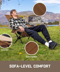 Man relaxing in Zeta L8 Max Camping Chair With Carry Bag, ultra portable lightweight kickback rocking chair with 25 degree tilt.
