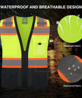 Heavy Duty Class 2 High Visibility Reflective Safety Vest With Zip Front And Five Pockets Ansi Certified Workgear showcasing waterproof and breathable design.