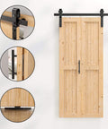 Bi-Fold Barn Door Set 48 By 84 Inches With 52 Inch Bifold Hardware Kit For Two Doors No Assembly No Fuss Setup Solid Spruce Wood Folding Doors And Double Sided Handle Pulls Included, displayed with focus on hardware details.