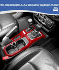 Red Gear Shift Cover And 4WD Shift Knob Trim Panel Kit For Jeep Wrangler JL JLU Gladiator JT 2018 2024 installed in car interior
