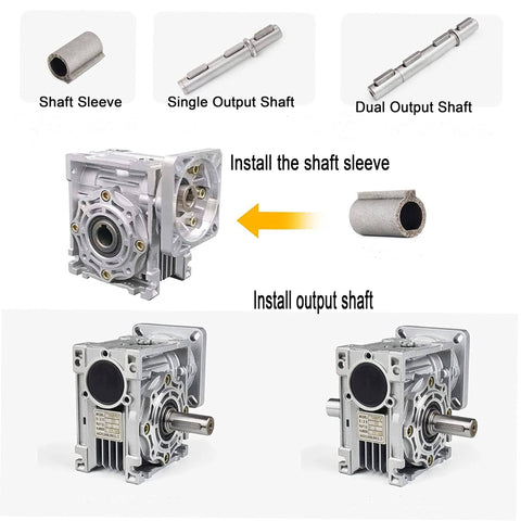NMRV040 20 To 1 Worm Gear Reducer For Nema 34 with shaft sleeve and output shaft installation steps