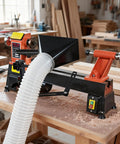 Universal Lathe Dust Hood With Adjustable Stand For Pro Grade Dust Extraction Woodworking Lathe Accessory mounted on a lathe.