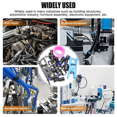 The Ultimate 324-Piece Quick Connect Air Hose Fitting Swag For Fast Pneumatic Repairs And DIY Jobs. collage for auto, workshop, automation, medical use