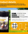 Black Hardware Cloth 16 Inch By 10 Foot PVC Coated Wire Mesh 1/2 Inch 19 Gauge Welded Metal Chicken Wire Fence Roll product details