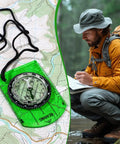 50 Pack Orienteering Compasses For Hiking And Navigation, Acrylic Baseplate Style with hiker reading map, bright yellow