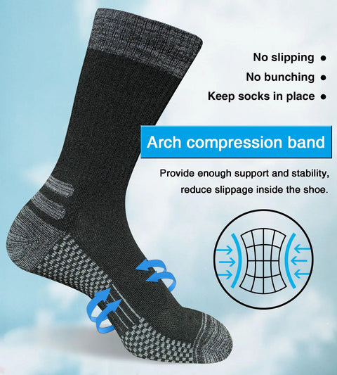 Men's Crew Work Boot Socks With Thick Cushioned Padding For All Day Comfort And Shock Absorption Moisture Wicking Hiking And Work Socks Reinforced Toe And Heel For Durability 4 Pairs, arch compression detail