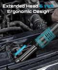 Extended Cordless Electric Ratchet Wrench With Six Inch Long Neck Three Eighth Inch Drive used in car engine bay.