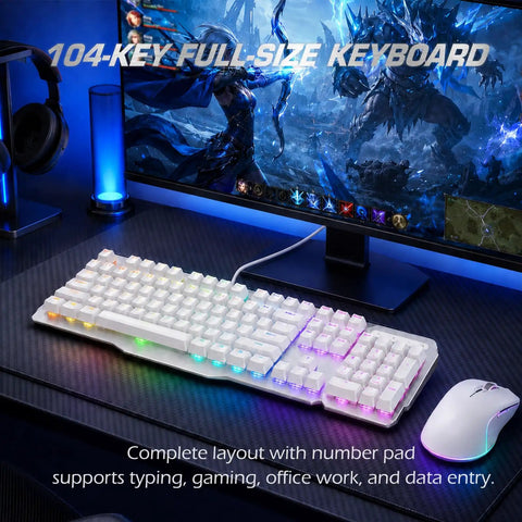 Premium Wired Mechanical Gaming Keyboard With Solid Aluminum Top Plate And Responsive Full Layout Design Built For Gamers Who Want A Tight Desktop Setup That Actually Slaps, full-size with RGB.