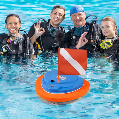 Group of divers with a Scuba Diving Ventilator System With Mask Mount For Snorkeling And Open Water Use floating in a pool.