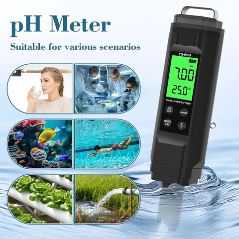 5 In 1 TDS Meter Salinity Tester EC Meter Temperature And pH Meter For Water Digital Water Tester displaying readings.