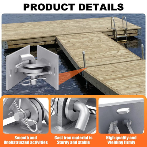 Heavy Duty Marine Dock Hinge Kit With Galvanized Steel T Connectors And Backer Plate Five By Three And A Half Inches Two Pack