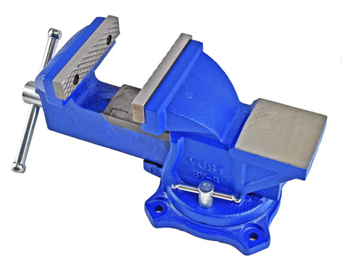 Heavy Duty 6 Inch Bench Vise With Cast Iron Jaw, Powder Coated Blue Finish, Secure Grip Vise With 120 Degree Swivel Base, Multi Purpose DIY Clamp