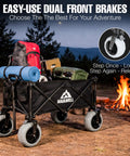 All Terrain Beach Wagon With Big Sand Wheels, Ultra Durable Collapsible Beach Cart For Kids And The Crew, Camping And Outdoor Adventures, Folding Cart With 9-Inch Foam-Filled Tires For Smooth Haul On Sand, Grass And Gravel loaded with camping gear near a campfire