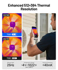 Man using Duo USB-C Thermal Camera for iPhone iPad and Android, 512x384 super resolution, 256x192 IR imaging, grey device