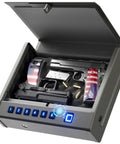 Ready To Go Eight Point Two Pound Heavy Duty Biometric Gun Safe With Quick Access Pistol Safe and 100 Fingerprints, open view