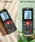 Laser Distance Meter With Dual Bubble Levels, Measures Up To 328 Feet, 4 Unit Conversions, Backlit LCD Display, IP54 Waterproof, Pythagorean Mode For Distance Area And Volume, Ultra Accurate To One Sixteenth Inch, Easy Grip Handheld Tool on sand and rain