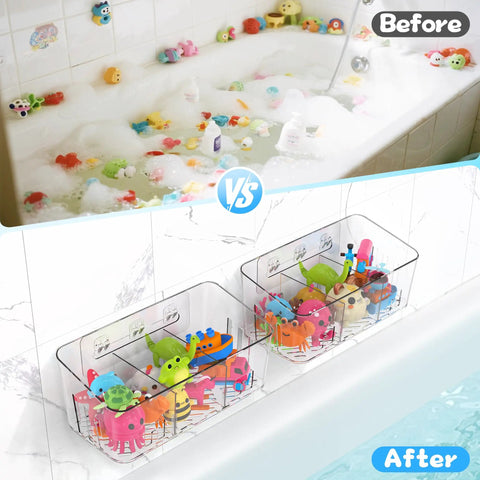 Two Pack Extra Large Bath Toy Storage Bin With Three Quick Drying Compartments Hella Spacious Design Keeps Rubber Ducks And Squirters Securely Stowed Away Total Bathtime Game Changer