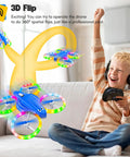 Child playing with Kids Drone With Cool LED Lights And Easy Fly Controls One Click Takeoff And Landing Headless Mode Altitude Hold 3D Flip Self Rotation 3 Speed Modes Indoor Mini Drone Great For Christmas Beginners