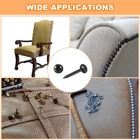 Level Up Your Furniture Game With These Rock Solid Black Carbon Steel Upholstery Tacks 50 Pack used on various furniture pieces.
