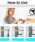 Woman using 430 Piece Self Drilling Drywall Anchors And Screws Kit to mount shelf without drilling, step-by-step guide shown.
