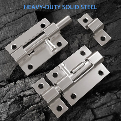 Heavy Duty Door Slide Latch Lock With 3 Inch Barrel Bolt In Brushed Nickel Finish For Privacy And Security Solid Steel