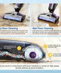 CrossWave Replacement Brush Kit With Three Multi Surface Brush Rolls And Three Vacuum Filters For Easy Clean Up Fits 1608683 160 8683 1608684 Models Ready To Go, showcasing dry and wet floor cleaning feature image showing a close-up of vacuum effects