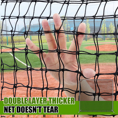 Hand testing durability of Baseball And Softball Pitching Screen With Ten By Ten One And A Half Inch Steel Frame Heavy Duty Batting Net