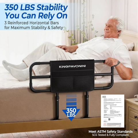Extendable Bed Rail With Storage Bag And Tool Free Setup For Seniors And Recovery Patients 350 lb Capacity Fits Most