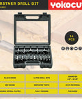 16 Piece Forstner Bit Set With Hex Shank Design, drill bits in a case, black oxide finish, for woodworking and DIY projects.