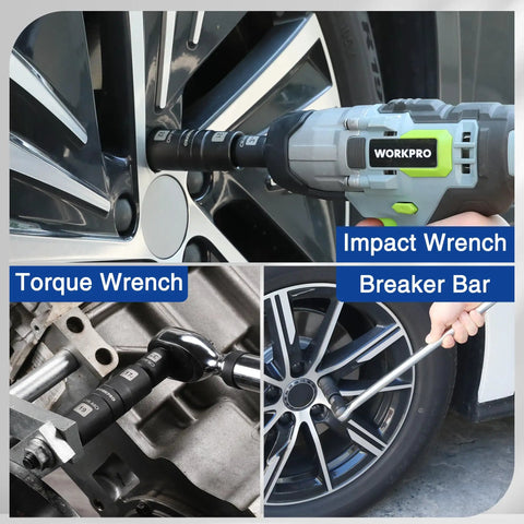 5-Piece 1/2 Inch Drive Impact Socket Set With 3 Inch Extension Bar used with impact wrench, torque wrench, breaker bar