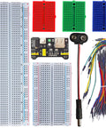 Flexible Wires Included In A Breadboard Kit With 9V Power Module And Dual 5V And 3.3V Outputs For Arduino IoT And STEM Projects Includes 3 color-coded 170 tie point mini boards, breadboards and jumper wires