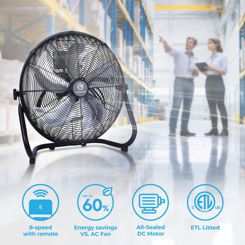18 Inch High Velocity Floor Fan with Remote Control, 8 Speeds, Quiet BLDC Motor, Tilt Head, Metal Housing, 4000 CFM Airflow