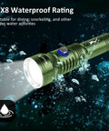 Beefy Underwater Dive Light For Scuba Gear IPX8 Waterproof 210 Feet Deep Sea Flashlight With Power Indicator And 4 Modes