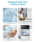 Top Shelf Portable Washer For Tiny Apartments And Studios White with quick wash cycle features and child lock displayed.