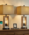 25 Inch Farmhouse Table Lamp With USB C And USB A Ports, Three Way Dimmable Touch Control And Built In Nightlight, displayed on a dresser