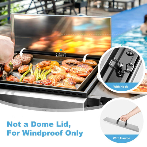 Two Burner Griddle Grill Combo With Cast Iron Plate, 20000 BTU Propane Gas BBQ For Camping, Patio Or Balcony, cooking food
