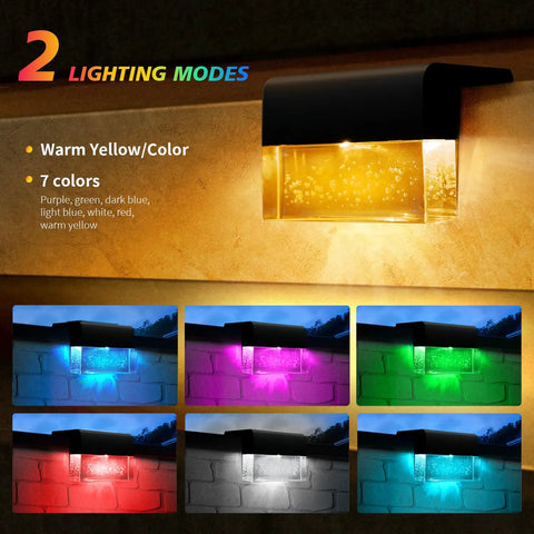 Solar Deck Lights 6 Pack Outdoor Step Lights Waterproof For Patio Stairs Railing Garden Pool With Warm White And 7 Color