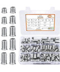 Built Tough Wood Threaded Insert Socket Bolts With Hex Wrench For No Sweat Pre Drilled Frame Assembly and Smooth Decorative Panel Hardware Quick Swap Setup, assorted kit in clear case.