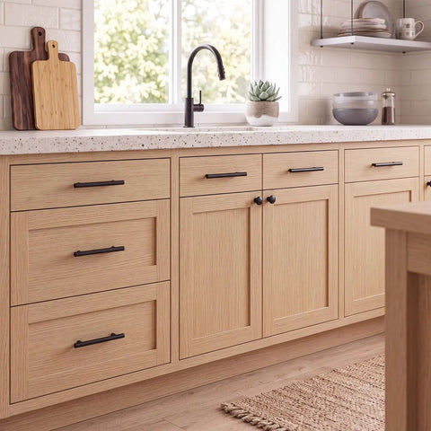 Matte Black Cabinet Pulls And Drawer Knobs Set For Cabinets And Drawers, Includes Ten Long Pulls And Ten Round Knobs, A Sleek No Brainer Upgrade For Your Kitchen Or Bath on light wood kitchen cabinets