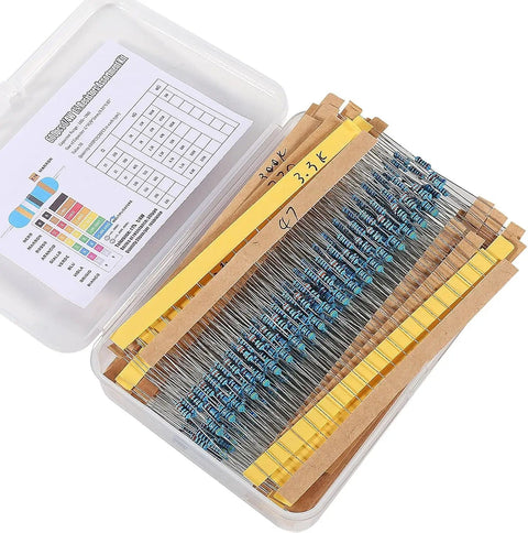 600 Piece Resistor Kit With 30 Values, One Percent Tolerance, 0.25W Metal Film Resistors From 10 Ohm To 1M Ohm in storage case
