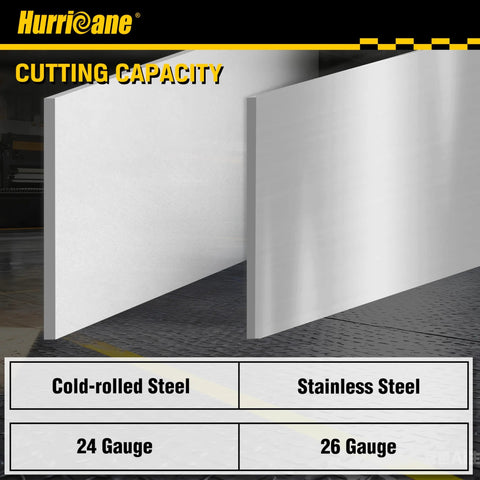 Hurricane Snap Lock Punch Tool banner showing sheet metal panels in cold-rolled and stainless steel, 24–26 gauge.