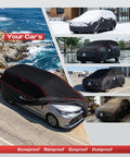 All Weather Hail Protector Car Cover for SUVs 182 to 190 Inches Waterproof with Thick Multi Layer EVA Padding in use outdoors