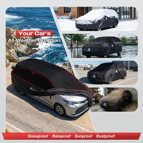 All Weather Hail Protector Car Cover for SUVs 182 to 190 Inches Waterproof with Thick Multi Layer EVA Padding in use outdoors