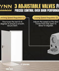 Light Duty Automatic Door Closer In Silver With Cast Aluminum Body Durable For Commercial Or Home Use Adjustable Speed Controls Three Mounting Options Fire Rated For Three Hours Wrought Steel Arm Model DC5003 showing adjustable valves illustration