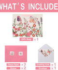 Extra Large 16.5 Inch 3D Butterfly Gift Bag Set With Handles, Greeting Card, Pink Tissue Paper And Stickers, Floral Design