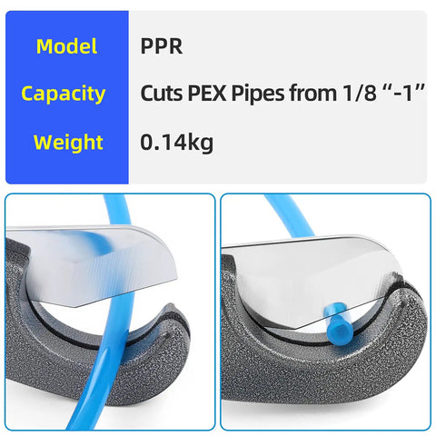 Single Stroke Pneumatic Plastic Pipe And Tubing Cutter For 1/8 Inch To 1-5/8 Inch Lines With A Manganese Steel Blade Spring Loaded Handle For Quick Clean No Fuss Cuts On PVC CPVC PEX PP And PE Tubing