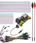 Plug And Play Breadboard Kit With Power Supply Module, Jumper Wires, Battery Clip, 830 And 400 Tie-Point Breadboard, Alligator Clip Test Leads For Fast Prototyping, 7-12V DC Input, 3.3V/5V Output, Up To 700mA